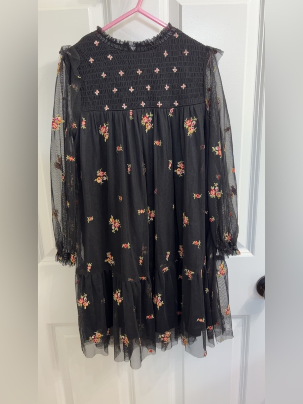 Zara Girls sz 8 - Black Mesh Floral Long Sleeve Dress